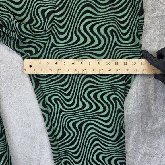 Urban Outfitters Pants Womens 3XL Green Black Flare Stretch Knit Swirl Op Art - Picture 6 of 11